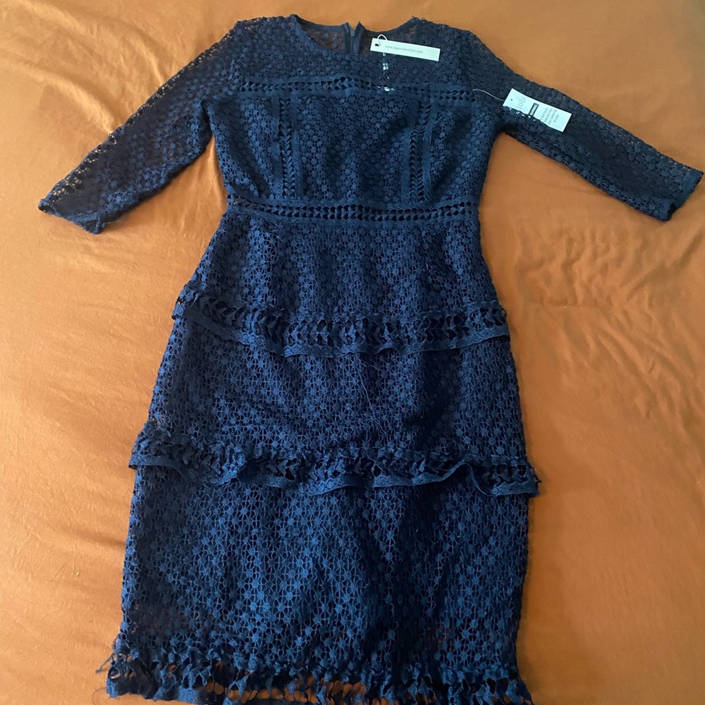 Navy tiered lace dress by LIQUORISH. NWT.
